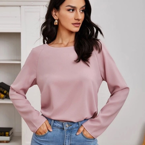 Dusty Pink Surplice Back Blouse - Picture 2 of 6